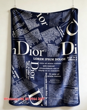 Dior Navy Newspaper Print Flannel Sofa Throw Blanket D438